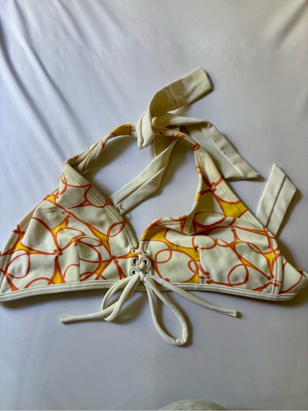 Island Company Cream Bandeau Bikini Top with Orange Ring Print
